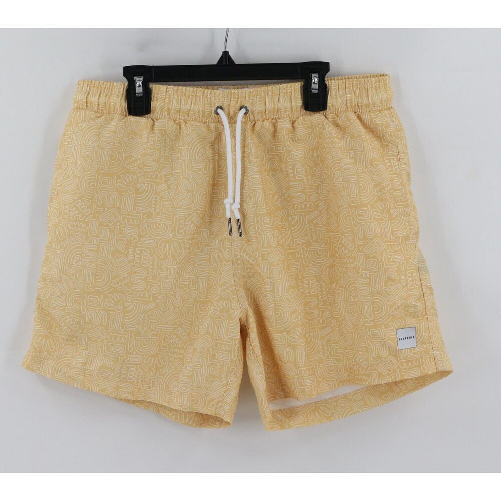 Allfenix Mens Abstract Tropical Yellow Swim Board Shorts Size Large Australian